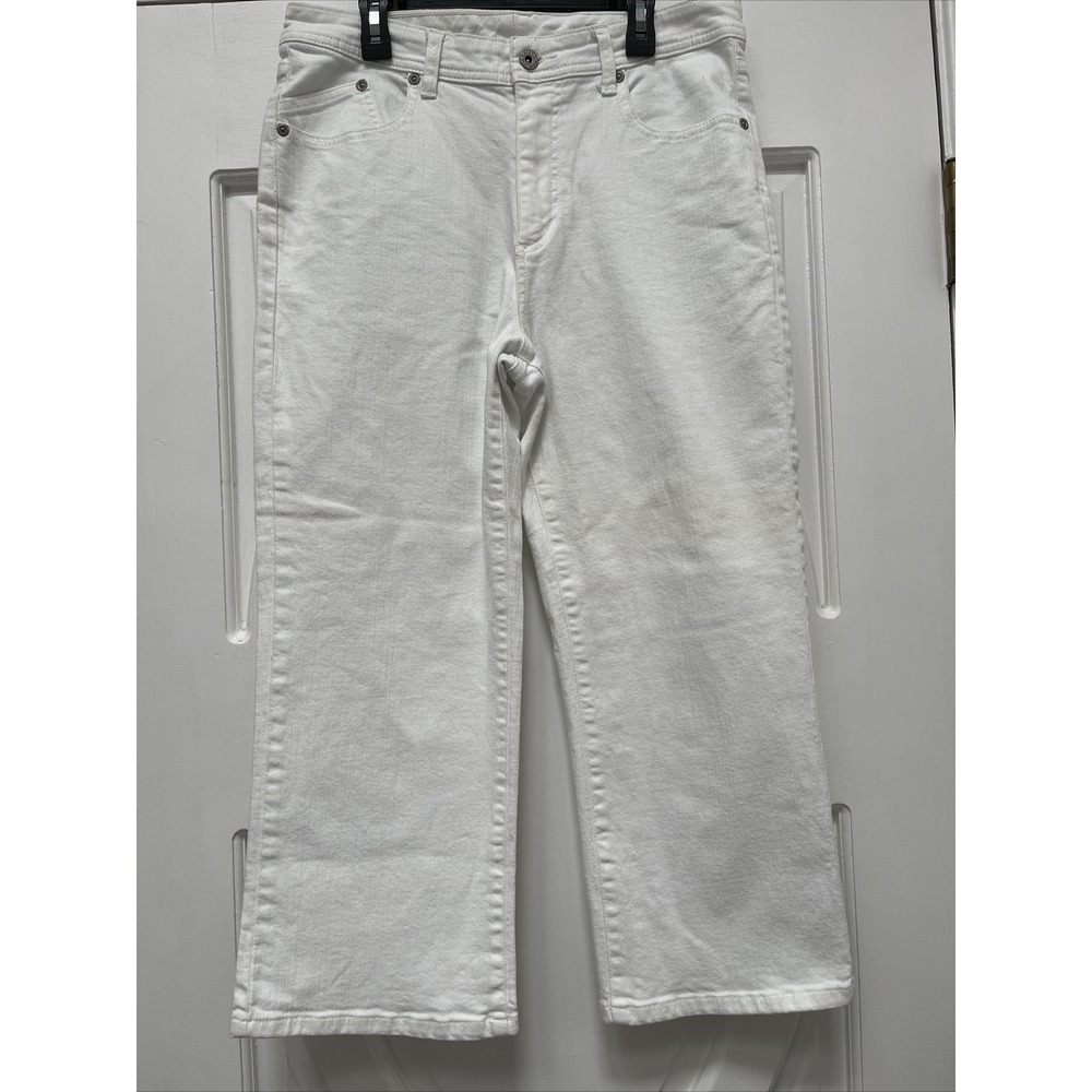 CHICO'S Platinum Size‎ 1 M 8 White Capri Crop Jeans Stretch Pockets